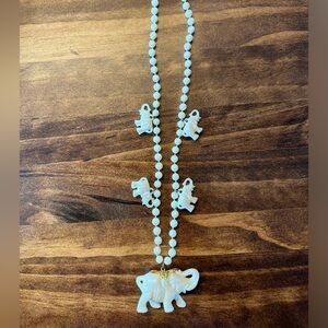 Vintage Celluloid Elephants and Molded Rose Beaded Necklace
